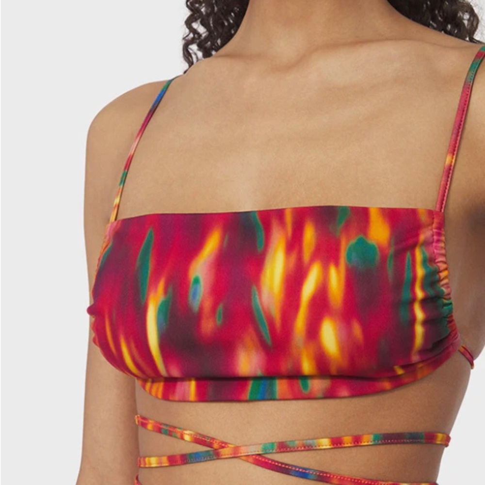 NWOT: We Wore What Ruched Bandeau Fire Tye Die Top